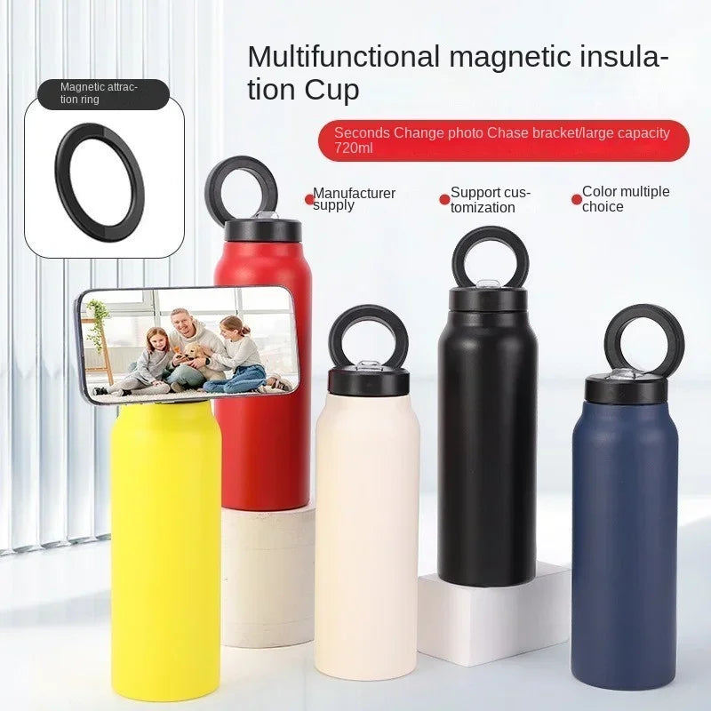 Insulated Sports Water Bottle with Magnetic Phone Holder and Built-in Stand