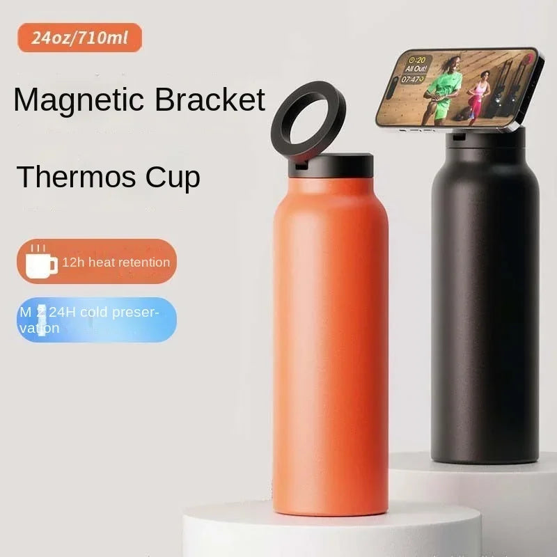 Insulated Sports Water Bottle with Magnetic Phone Holder and Built-in Stand