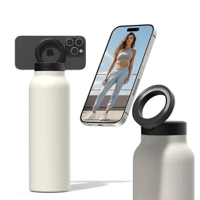 Insulated Sports Water Bottle with Magnetic Phone Holder and Built-in Stand