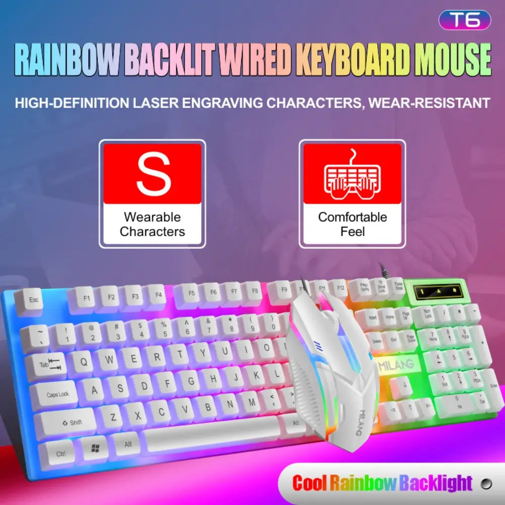 Rainbow Backlit Wired Keyboard And Mouse